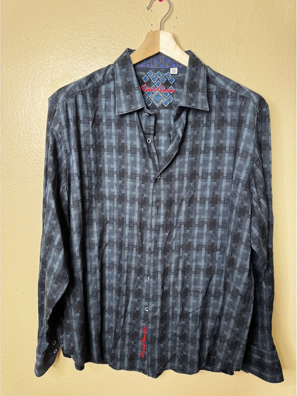 Robert Graham Mens 3XL Button Up Shirt Gray Blue Geometric Classic Fit Cotton